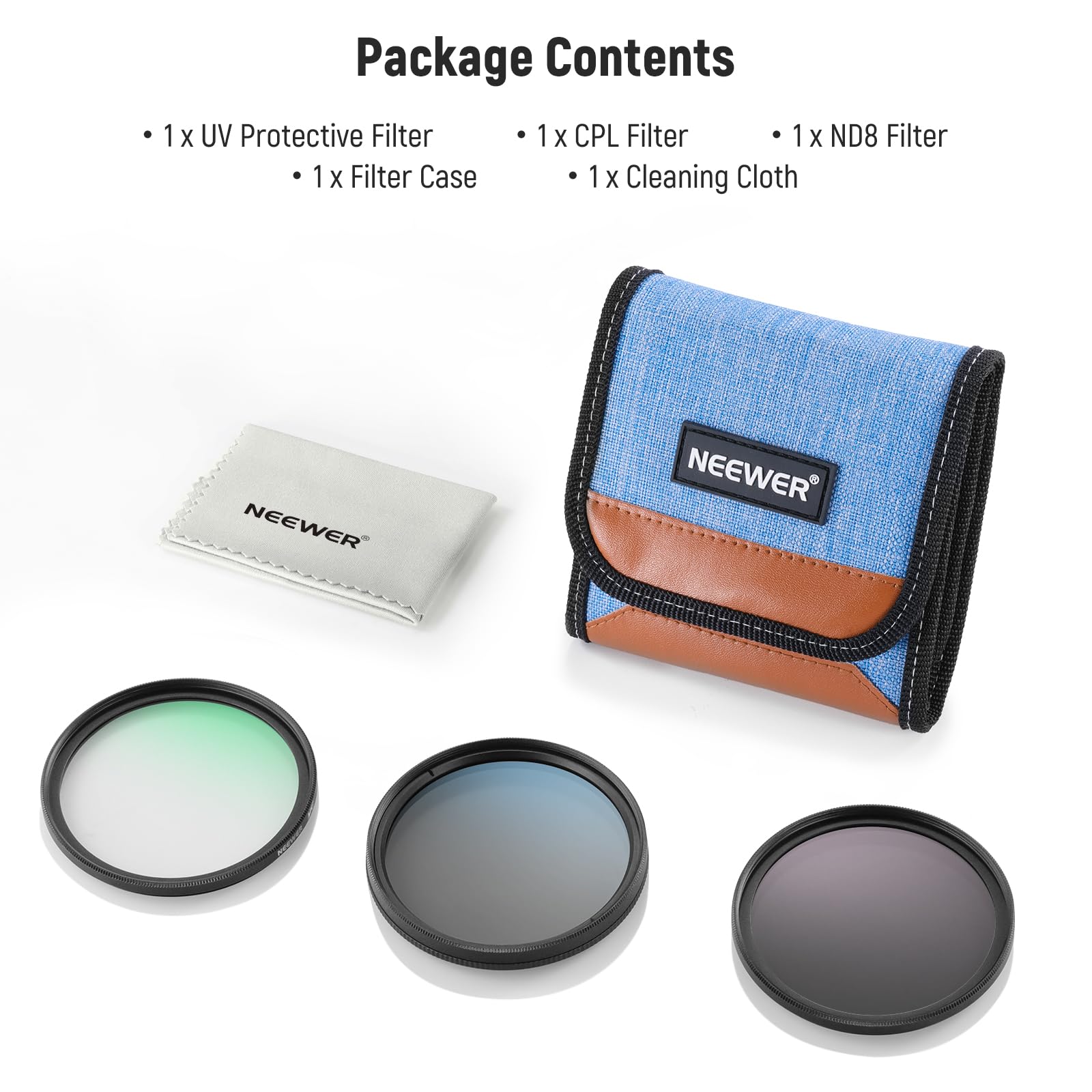 NEEWER Kit Filtro UV/CPL/ND da 58mm, Protezione UV + Polarizzatore Circolare + Densità Neutra (ND8), Filtri per Obiettivo Fotocamera con Vetro Ottico Multistrato, Telaio Sottile e Custodia Migliorata