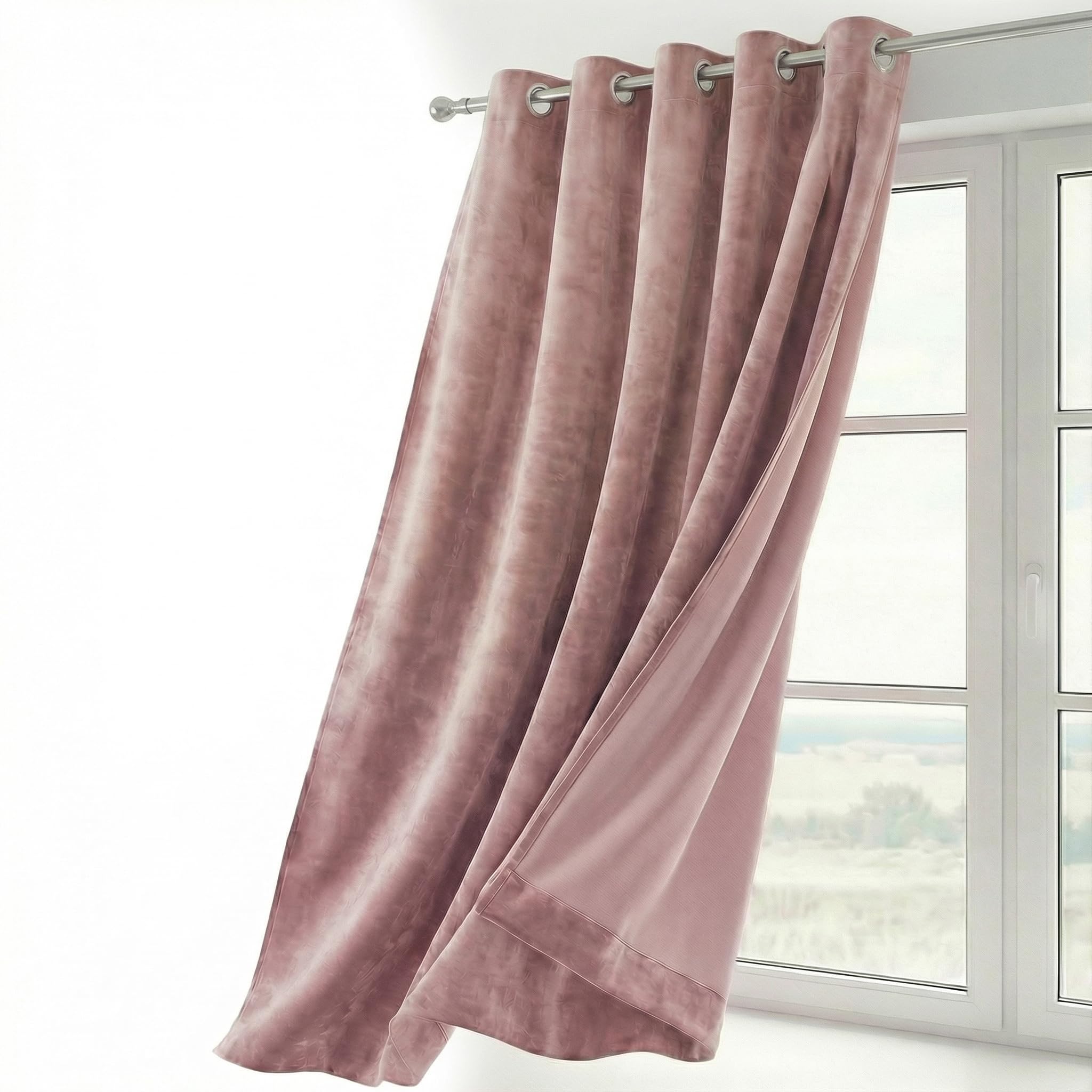 Beautex Pink Velvet Blackout Curtain With Eyelets 140 X 145 Cm (Width 140 Cm, Height 145 Cm, )