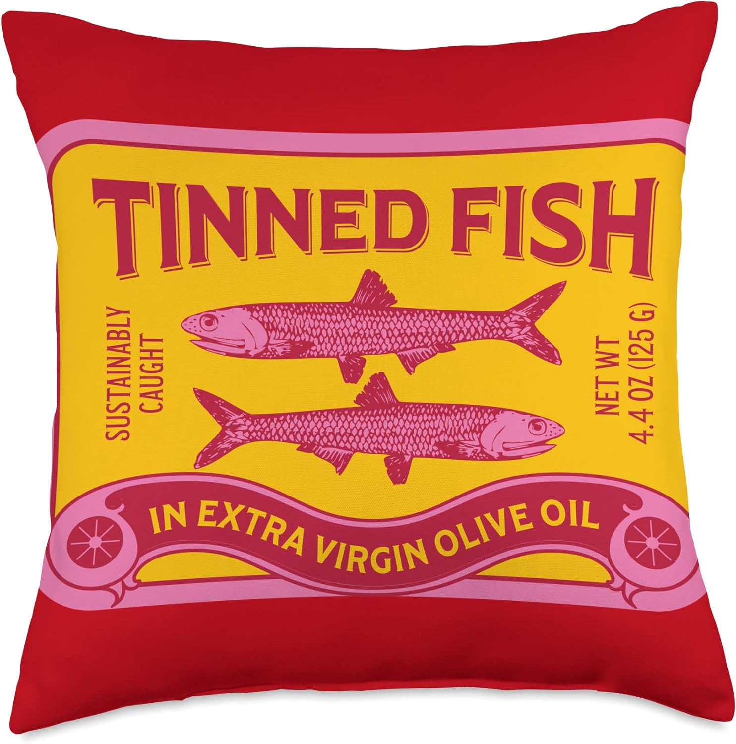 Tinned Fish, Tinned Sardines, Fish Lover Design Throw Pillow