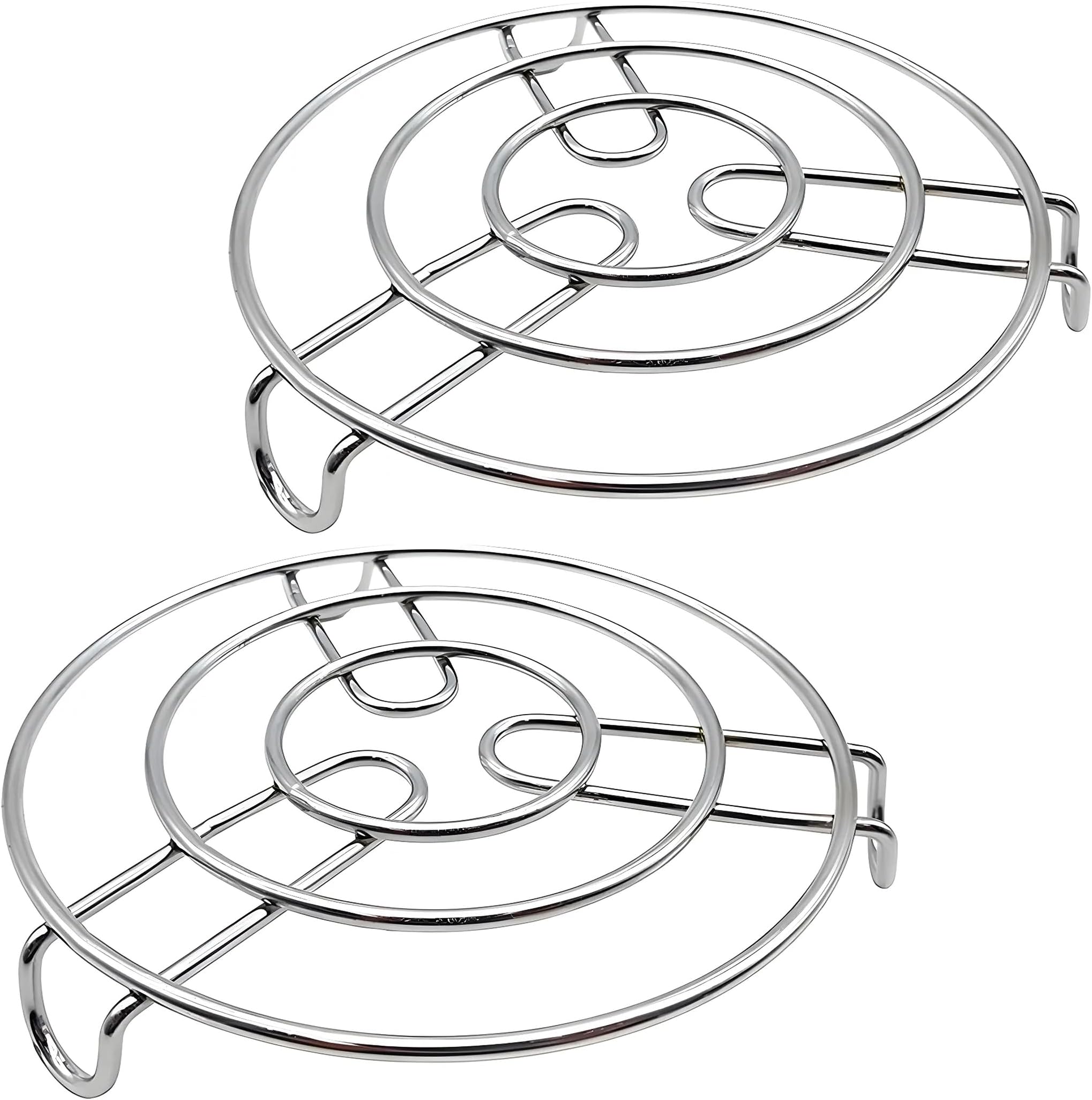Kuber Industries Iron Stand | Stainless Steel Trivet |Round Steamer Rack for Kitchen | Heat Resistant Hot Plate Dishes Holder | Cooker Donga Stand | Pack of 2 | Silver