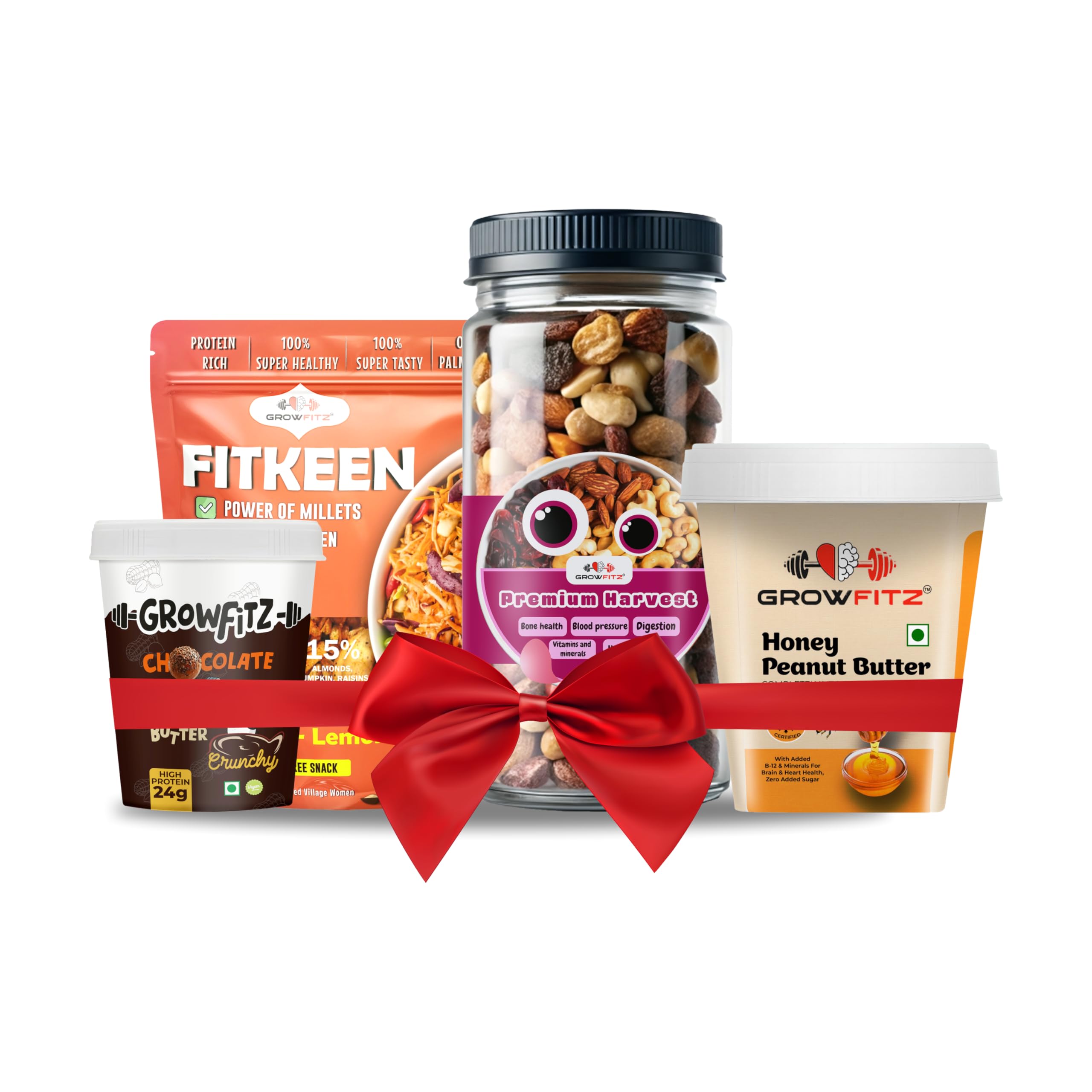 GROWFITZ Healthy Gift Hamper XXXL | Family Combo with Peanut Butter, Fitkeen Millet Meal, Mixed Dry Fruits & Chocolate Peanut Butter