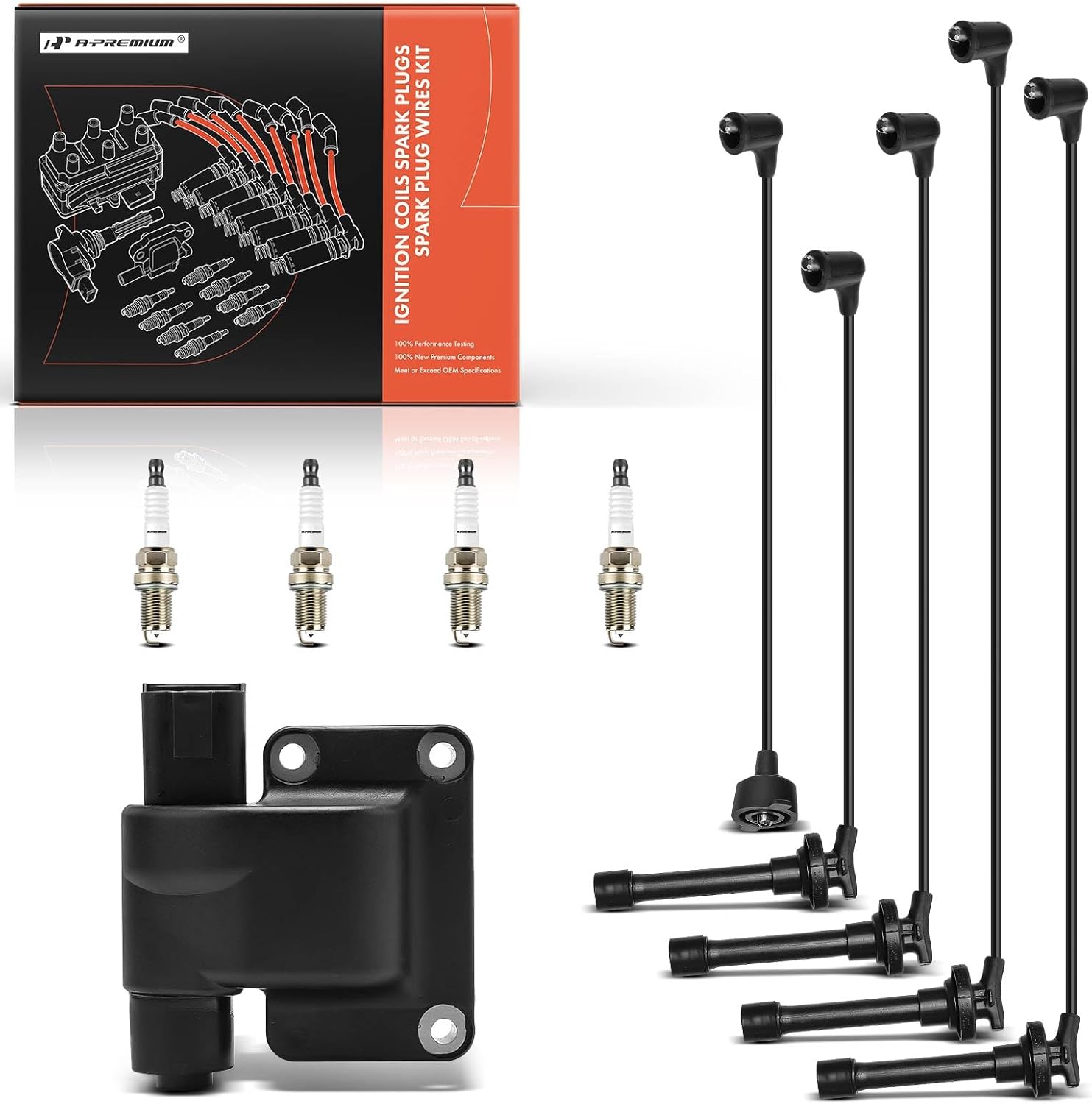 A-Premium 1 Ignition Coils with 5 Spark Plug Wires and 4 Iridium Spark Plugs Compatible with Honda Accord 1997 2.2L