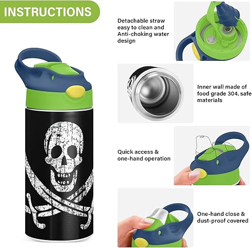 Miniatura 5 de Botella de agua para niños con pajilla, botella de agua para niños y niñas con aislamiento de acero inoxidable, termo reutilizable de 12 oz (11.8 fl