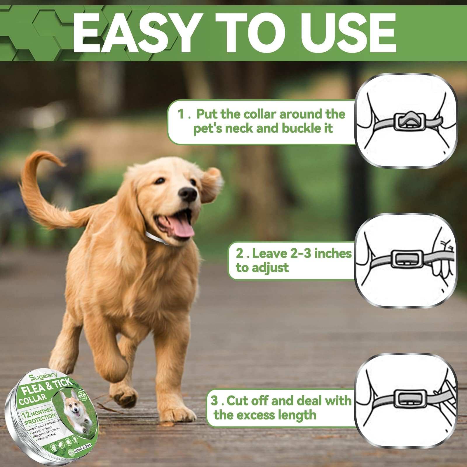 Collier Anti Puces pour Chien 12 Mois de Protection, Collier Anti Tique Chien Réglable et Étanche, Convient à Toutes Tailles de Chiens, 65cm (1pcs)