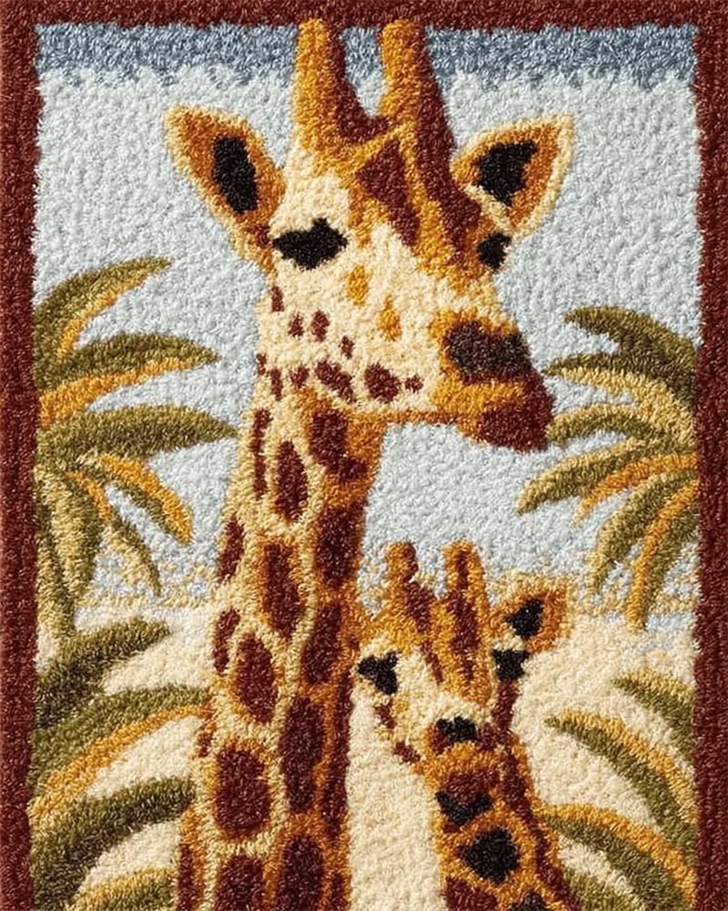 FWRTYCB 3D Latch Hook Rug Kit Giraffe DIY Latch Hook Colorful Rug Making Kit for Adults, 20X15Inch Colorful Cross Stitch Kit Carpet Making Cushion Needlework for Beginners, Home Decor