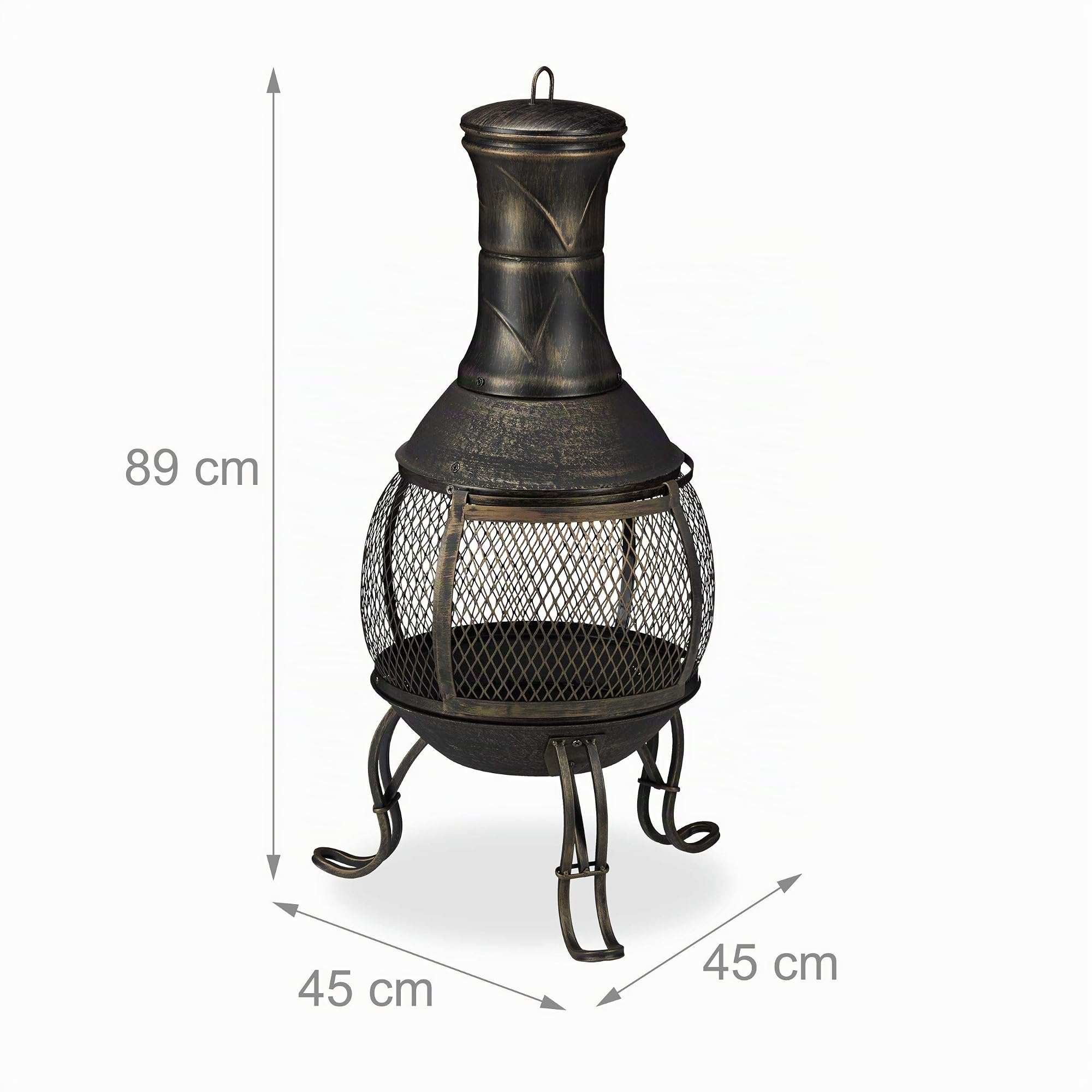 Relaxdays brasero Mexicain, tisonnier, Gril en Bois, Pare-étincelles, Jardin, terrasse, Antique, brasero, H 89 cm, doré