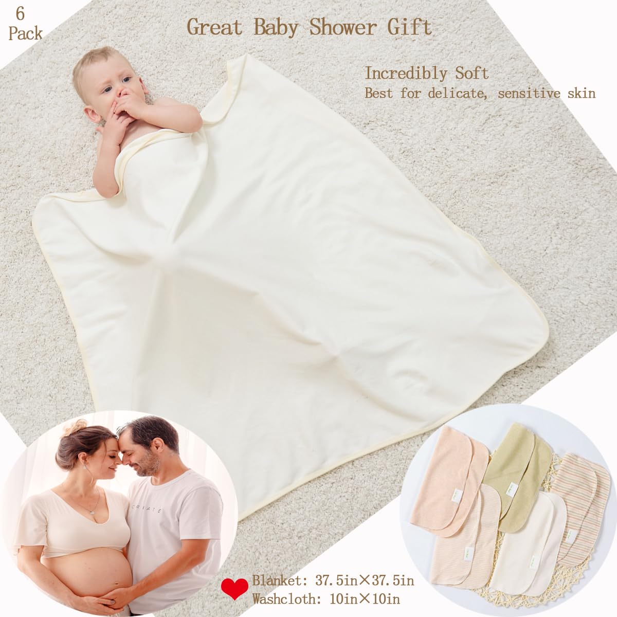 Juego de 6 toallas y paños con capucha para bebé, toalla de baño de algodón orgánico ultra suave y reutilizable para bebés y niños pequeños, regalos unisex para bebés (L (paquete de 6),