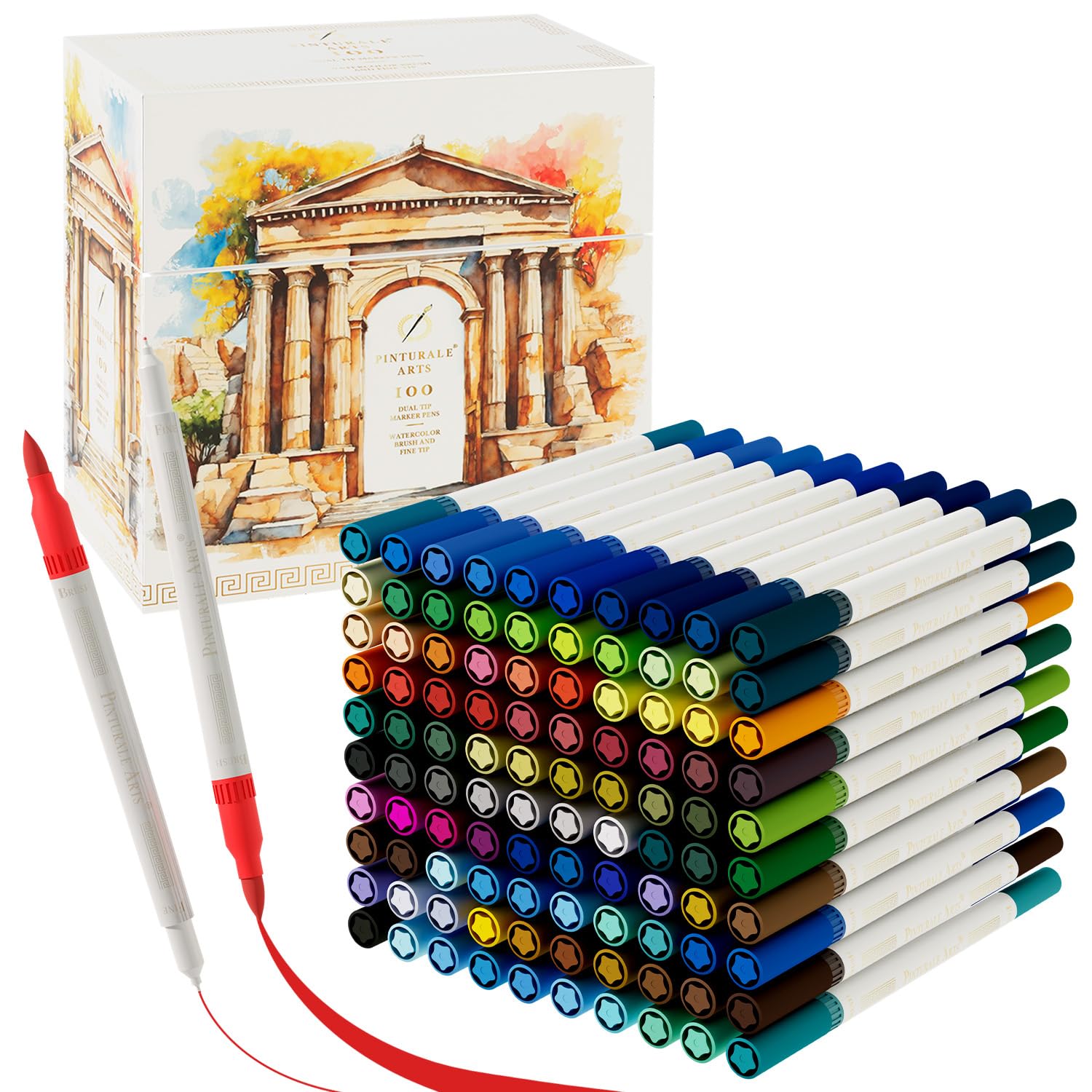 Pinturale Arts 100 Rotuladores Lettering Doble Punta | Rotuladores Punta Pincel y Punta Fina | Para Lettering, Mandalas, Ilustración, Dibujo | Regalo Ideal Para Artistas | Rotuladores Mandalas Adultos