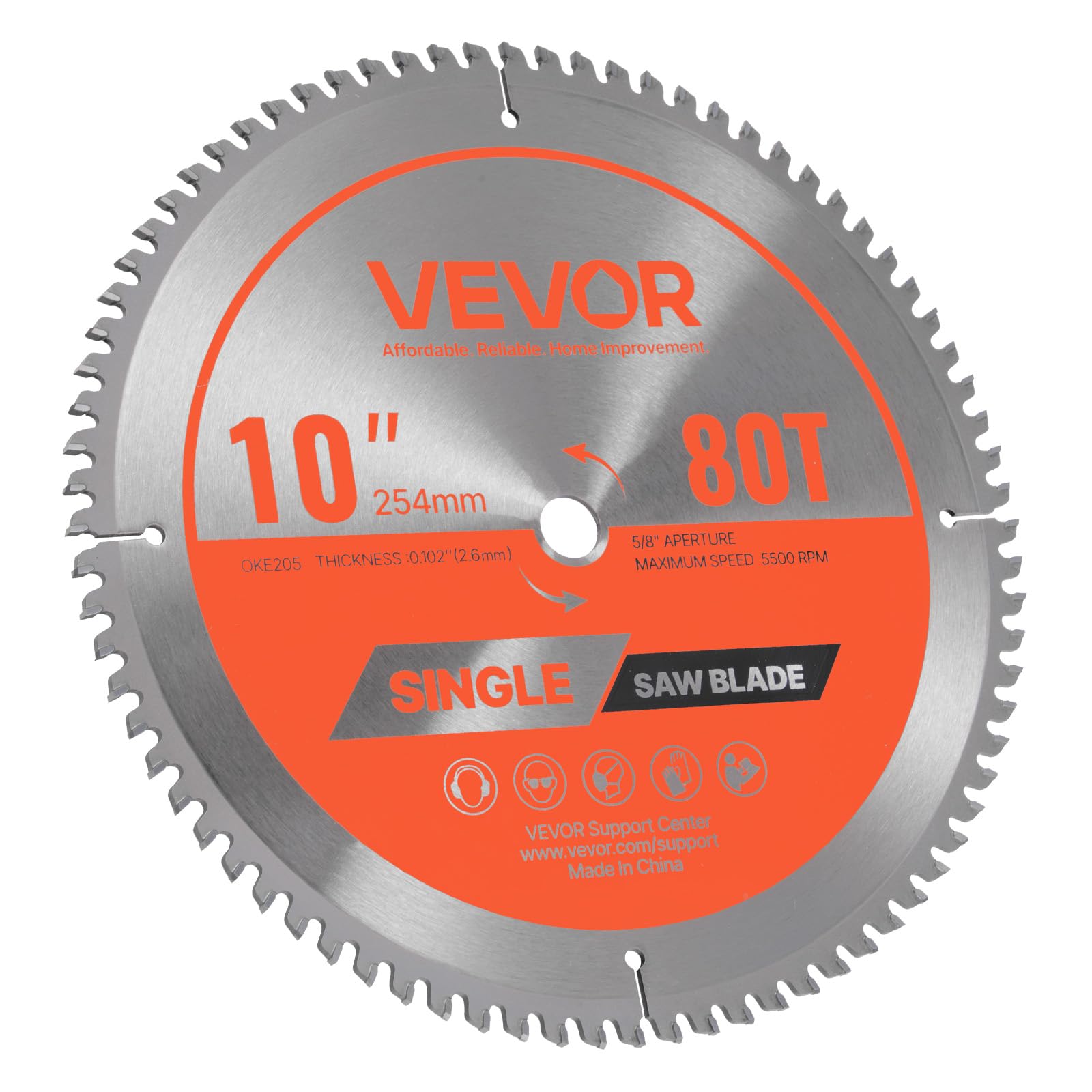 VEVOR Hoja de Sierra Circular 254 mm 80 Dientes Aleación Mandril 15,875 mm Corte Aluminio