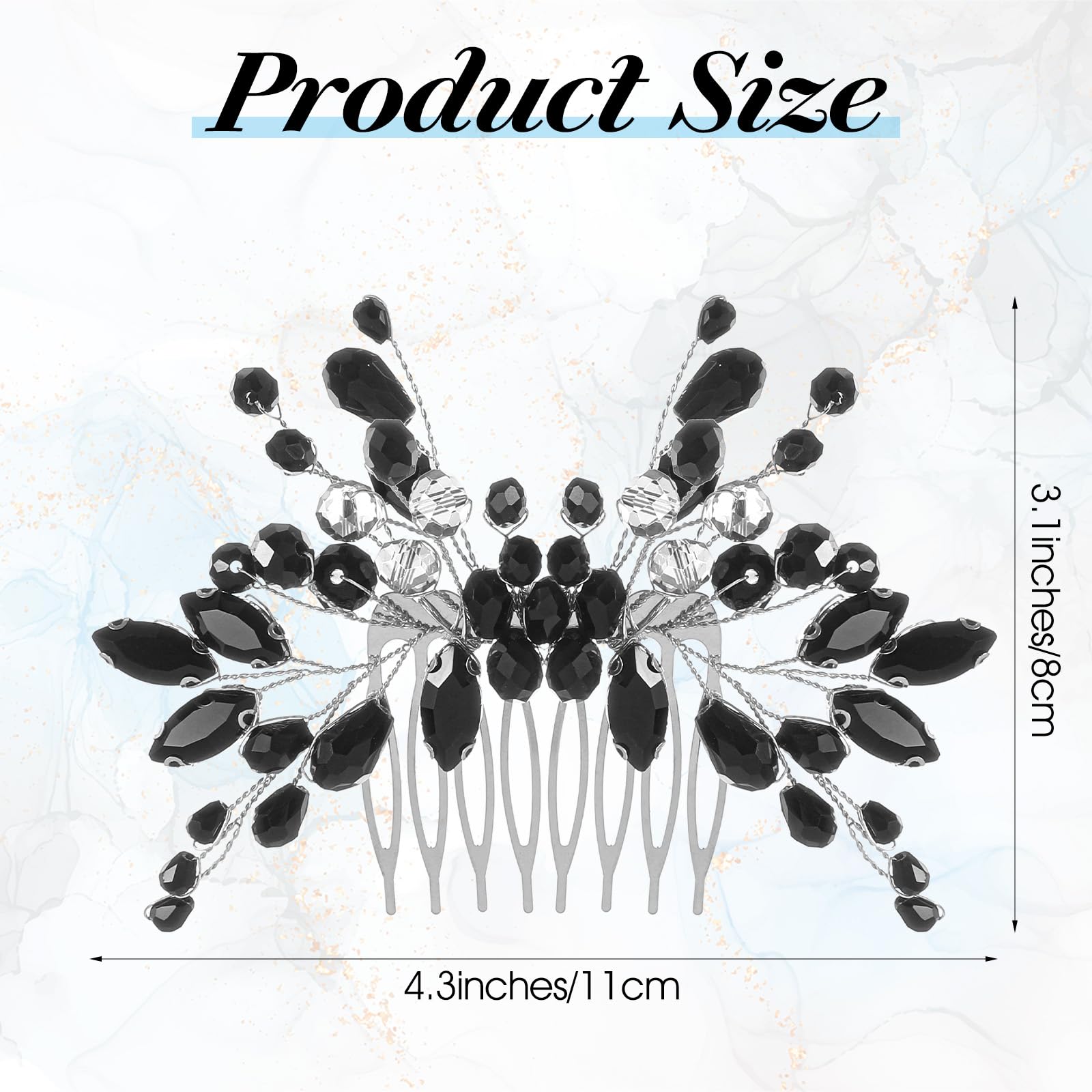 Bridal Hair Comb,Black Teardrop Hair,Bridal Hairs Comb,Black Crystal Side Combs, Flower Headdress Hairs Accessories - Image 2