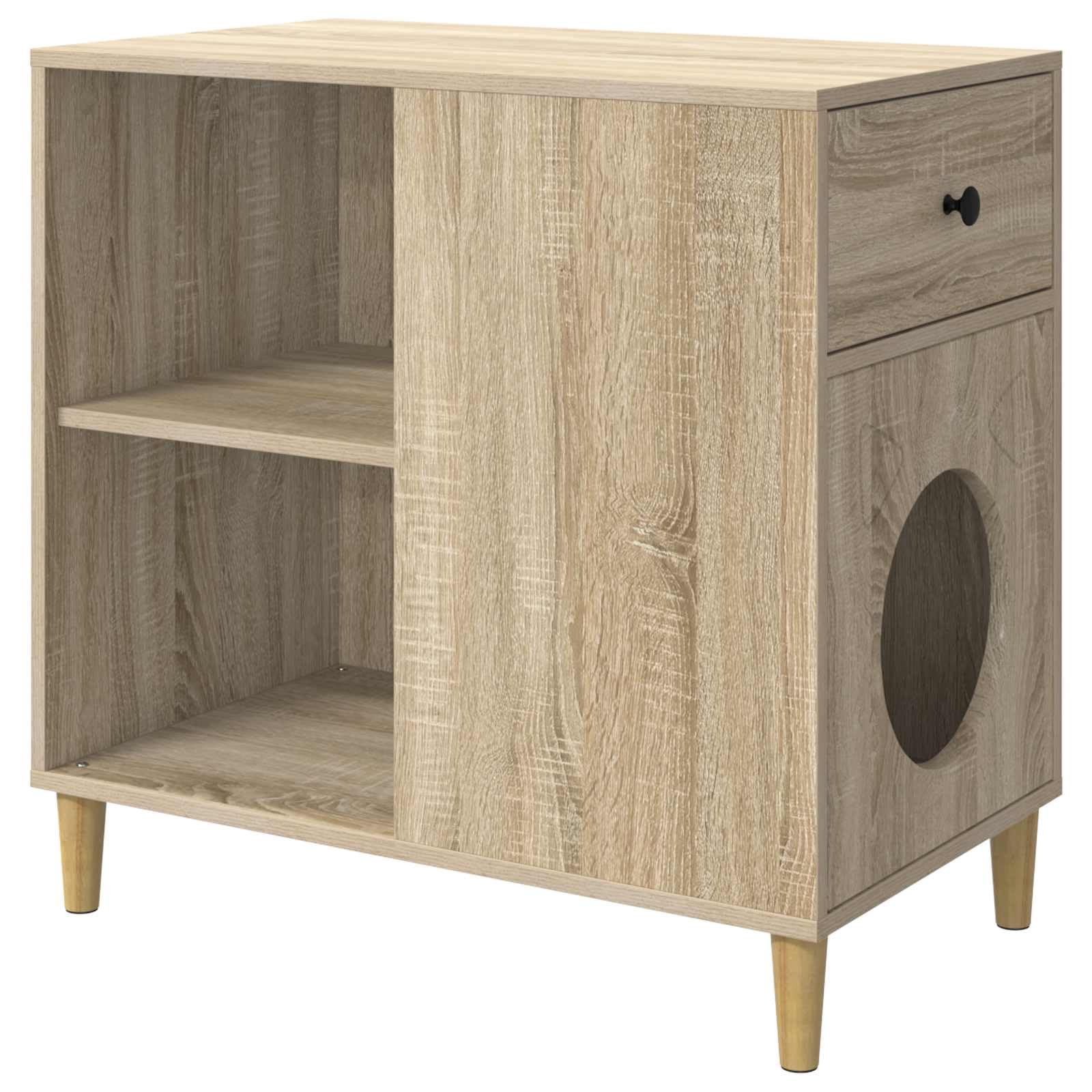 Katzenhaus Sonoma 72 x 42,5 x 70 cm aus Holzwerkstoff - Modernes Katzenmöbel und gemütliche Katzenhöhle für drinnen - Stabiles Haustierhaus belastbar bis 60 kg