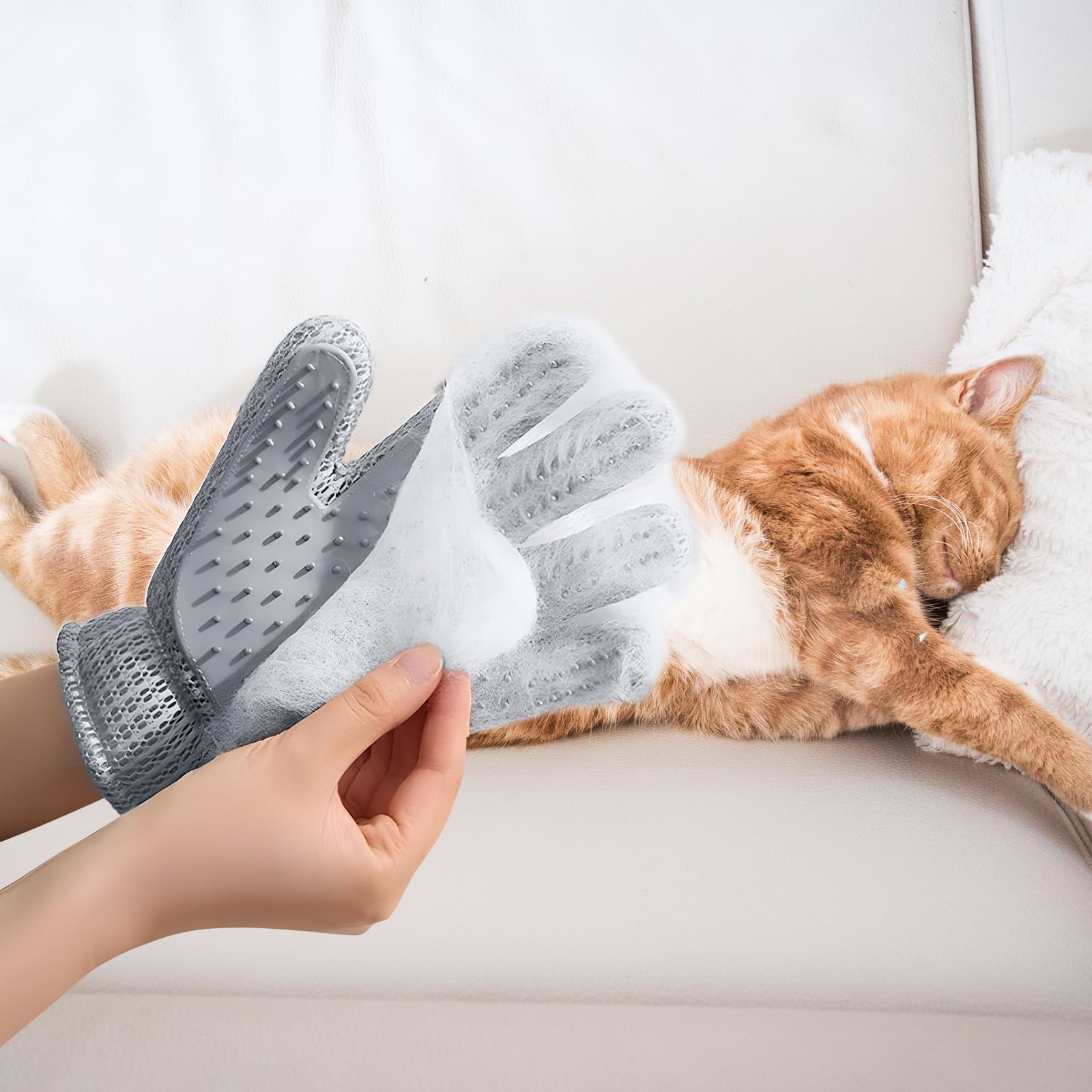 Gants de toilettage 2 en 1 pour animal domestique - Brosse pour chat et chien - Gant de massage pour épilation des poils d'animaux domestiques - Nettoyage des poils des deux côtés (gris/1 pièce)