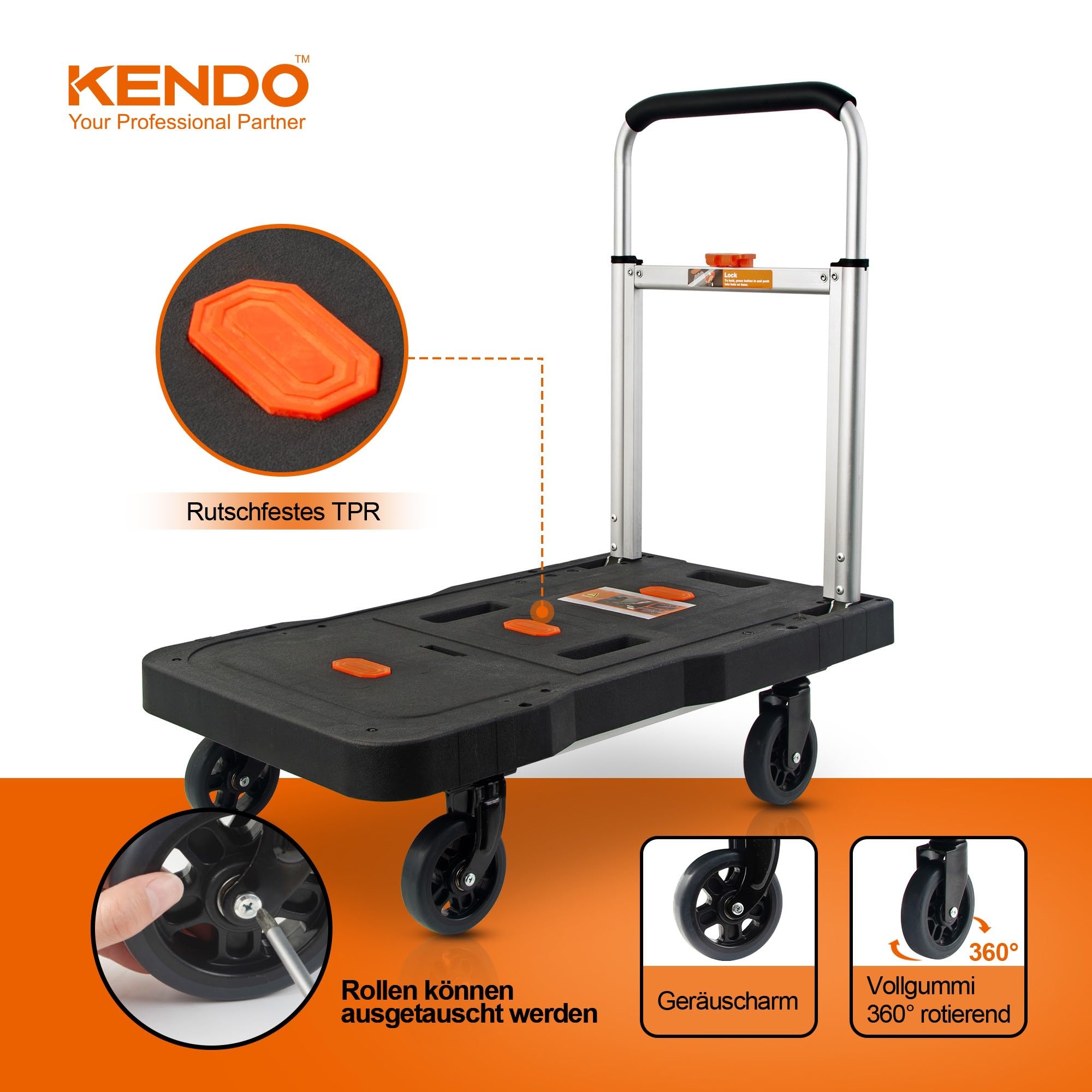 KENDO Plattformwagen klappbar 150kg Teleskop Handgriffe Anti-Rutsch Beschichtung