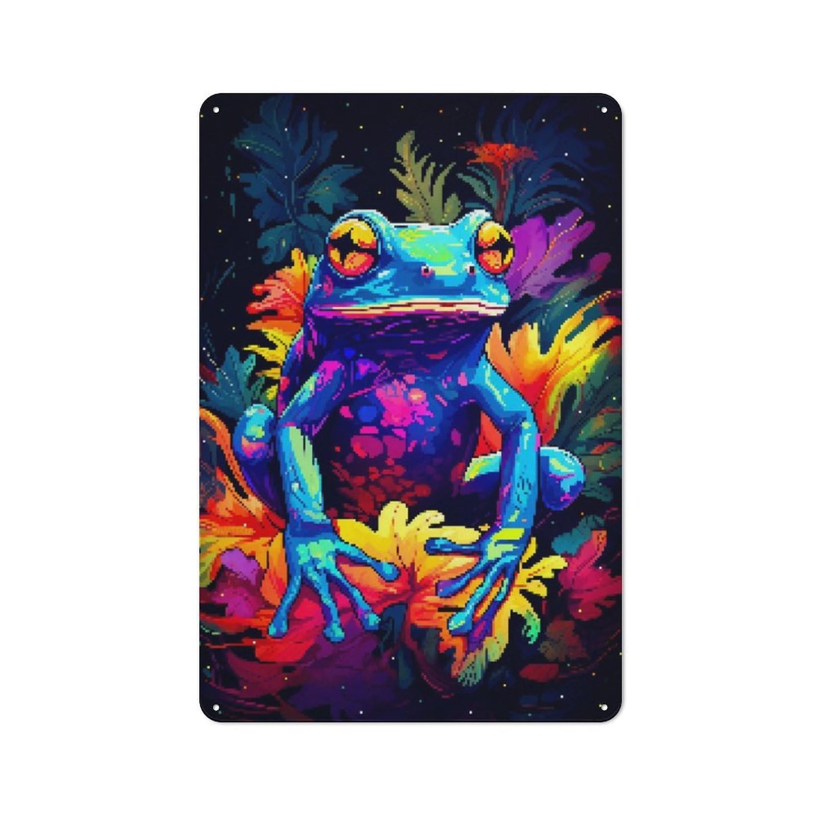 Junmoney Jungle Frog Pixel Art Tin Sign 30X20cm For Living Room Wall, Retro Wall Decor, A Decorative Metal Sign For Living Rooms And Feature Walls