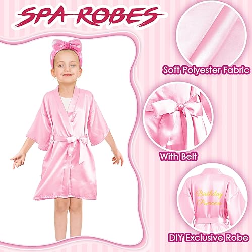 Miniatura 2 de Jecery 18 piezas de suministros de fiesta de spa para niñas, 6 kimonos de satén, 6 diademas de spa, 6 pantuflas desechables de espuma para pedicura