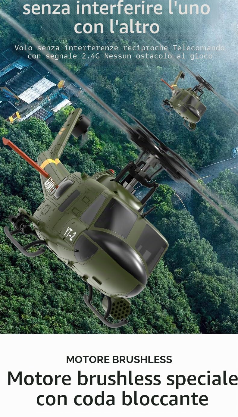 NULA YUXIANG F07 UH-1D RC elicottero 1/34, 6H 2,4G 6 assi giroscopio 3D/6G senza spazzole, Posizione del flusso ottico - 3 batterie