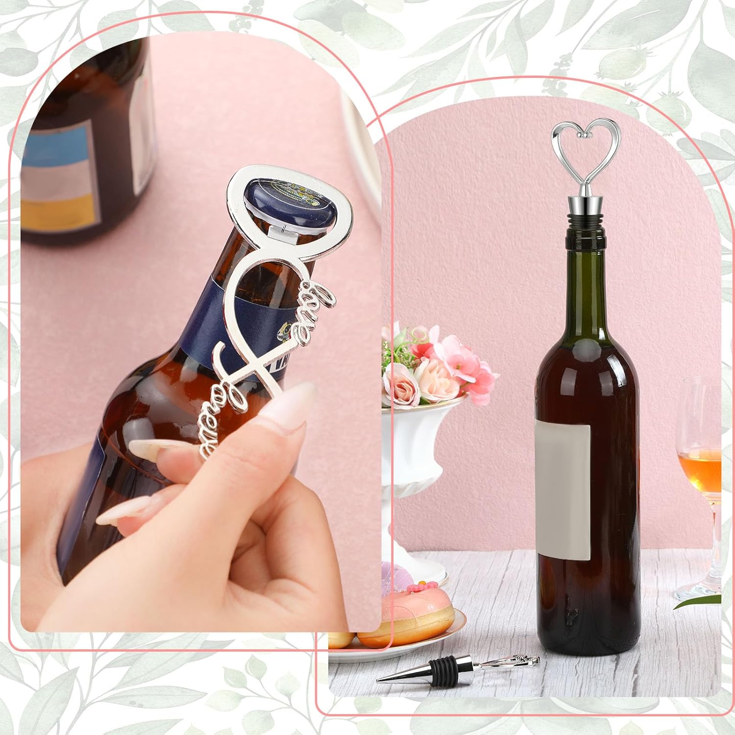 Tanlade 60 Pcs Wedding Party Favors for Guests Wine Stopper and Opener Love Set Love Forever Bridal Shower Favors with 100 Tags 60 Mesh Bags for Wedding Party Souvenir Decorations Supplies (Silver)