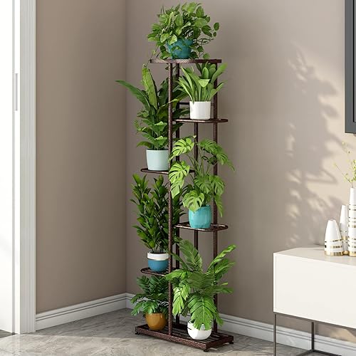 Miniatura 3 de LINZINAR Soporte de metal para plantas de 6 niveles y 7 macetas, estante de exhibición para interiores y exteriores, estantería para patio, jardín,