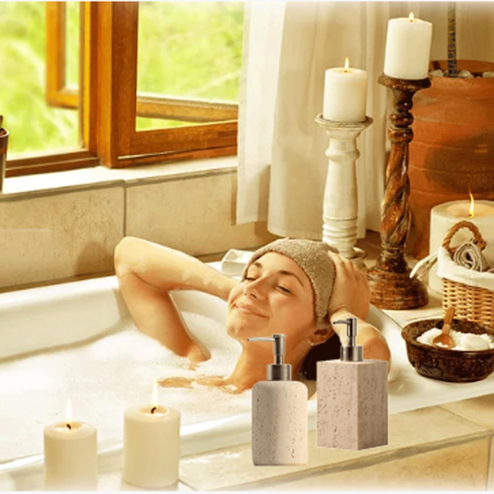 Amazon｜ベージュ サンドストーン ソープ ディスペンサー ボトル