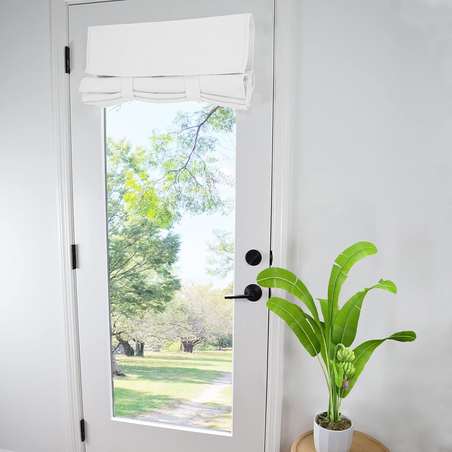 Small French Door Curtains with Silky Feel Thermal Insulated Noise Reducing Blackout Curtains for Glass Door Office (30W x 70L, 1 Panel, Bleach White)