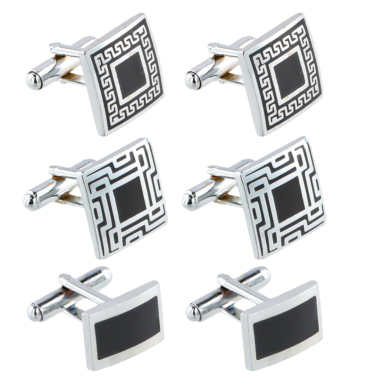 Shengxi 4 Pares Acero Inoxidable Gemelos de Hombre Negros Plateados Gemelos de Tono Clásico Redondos Cuadrados Gemelos de Hombre Diseño Retro Gemelos para Bodo Negocio Graduación de Regalo