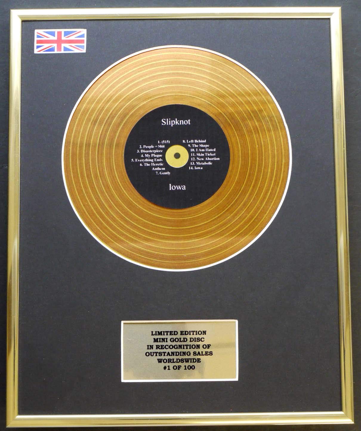 SLIPKNOT/MINI GOLD DISC DISPLAY/LIMITED EDITION/COA/ IOWA