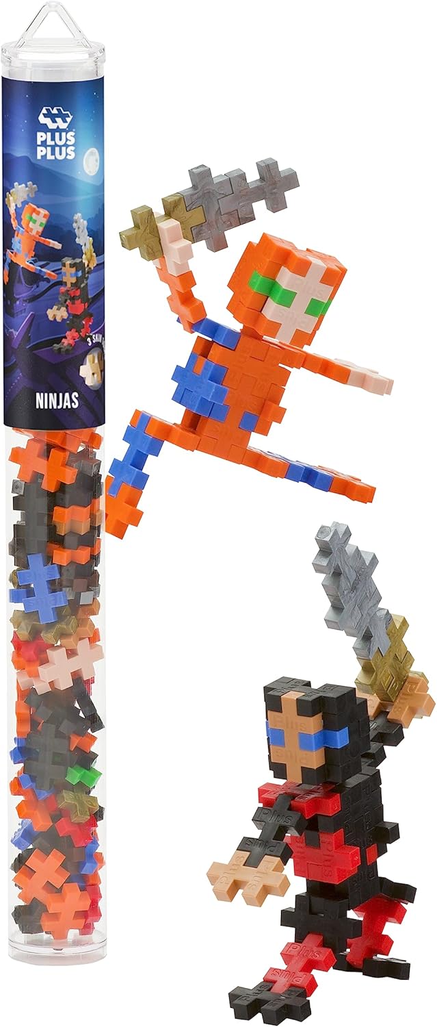 PLUS PLUS Ninjas - 3D Figure Building Block Set Tube, Mini Interlocking Puzzle Pieces - Fun Stem Toys for Kids