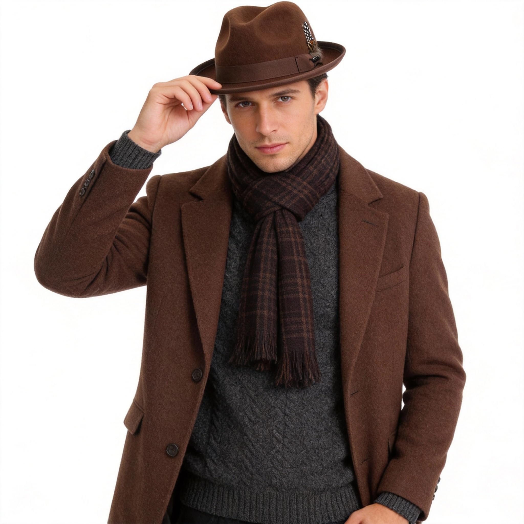 Ruphedy Sombreros Fedora de lana para hombres y mujeres, sombrero de fieltro de ala ancha