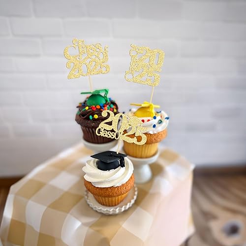 Miniatura 4 de Paquete de 30 adornos para cupcakes de la clase 2023 con purpurina para graduación de 2023, para graduación de secundaria 2023, suministros de