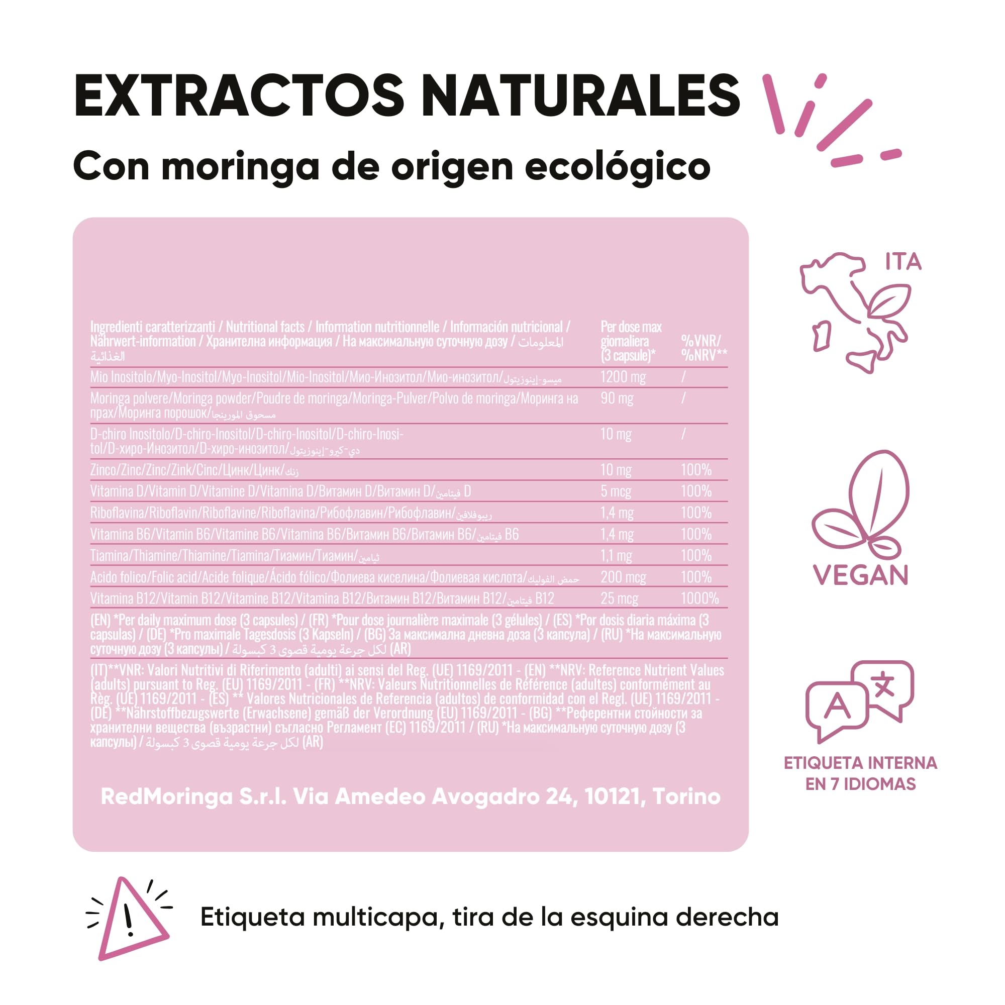 Myo-Inositol + D-Chiro Inositol | Vitaminas B12, B6, D, Ácido Fólico y Moringa Bio | Complemento Woman Balance PCOS (Síndrome de Ovario Poliquístico) | Regularidad Menstrual | 270 Cápsulas RedMoringa