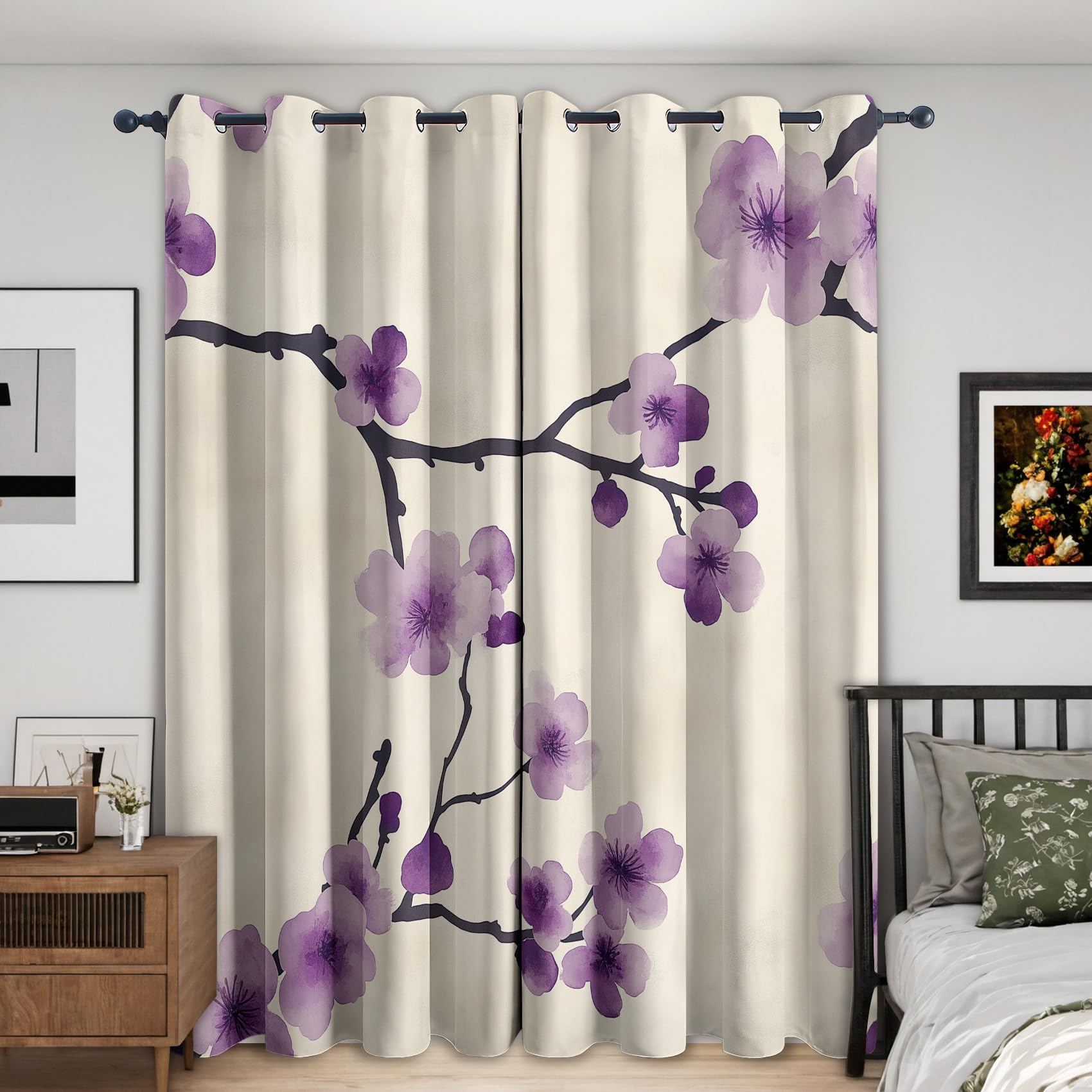 NIYAKA Purple Floral Curtain Blackout, Flower Curtains 46x72, Living Room & Bedroom Decor Drapes, Thermal Insulated Eyelet Window Treatments 72 Drop, 2 Panels