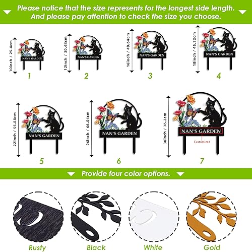 Miniatura 8 de Letreros de jardín personalizados con estacas, arte de metal personalizable con estaca de patio, decoración colorida de jardín de gatos para