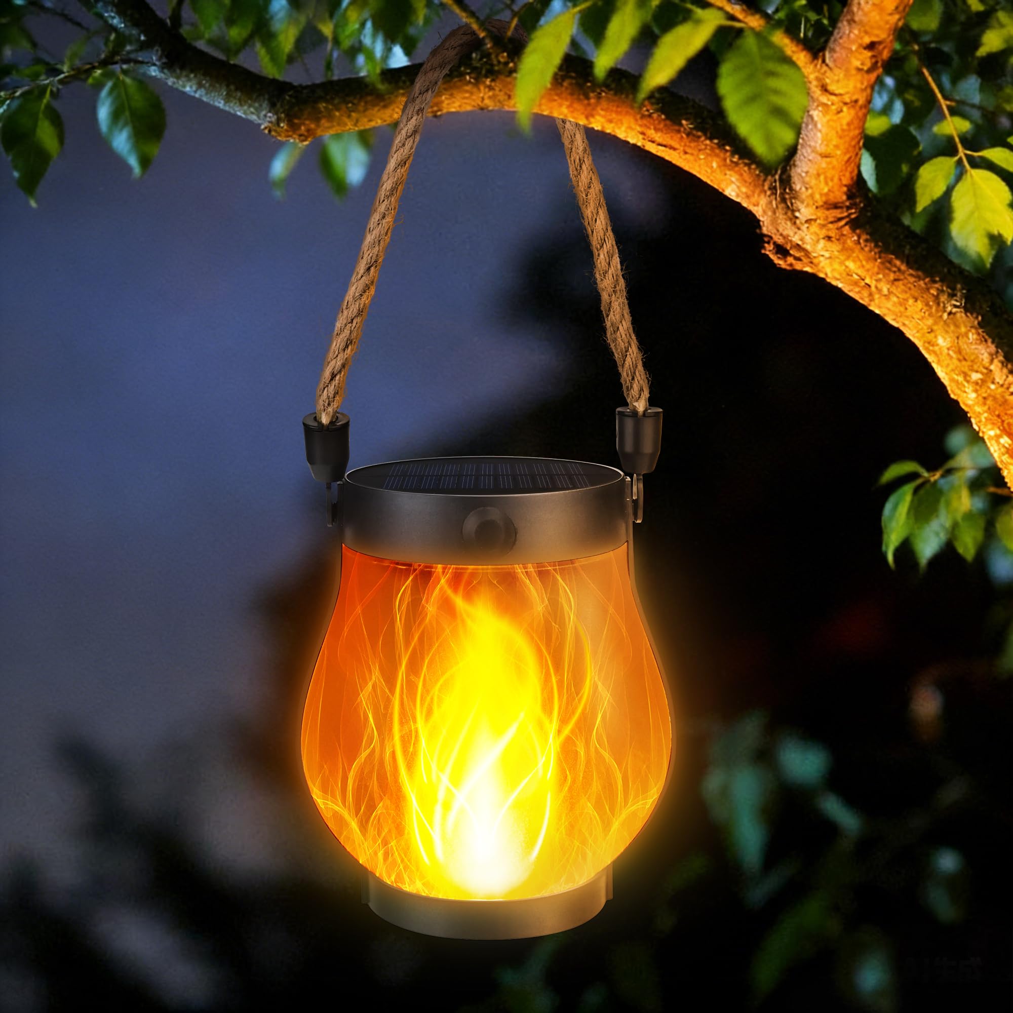 Photo 1 of ***NON FUNCTIONAL*** Jyoiat Solar Outdoor Lanterns Waterproof - Solar Single Pack Hanging Flame Lanterns with Dual Charging Modes of Solar & USB for Garden or Yard Decorations (Warm White - 1 Pack)