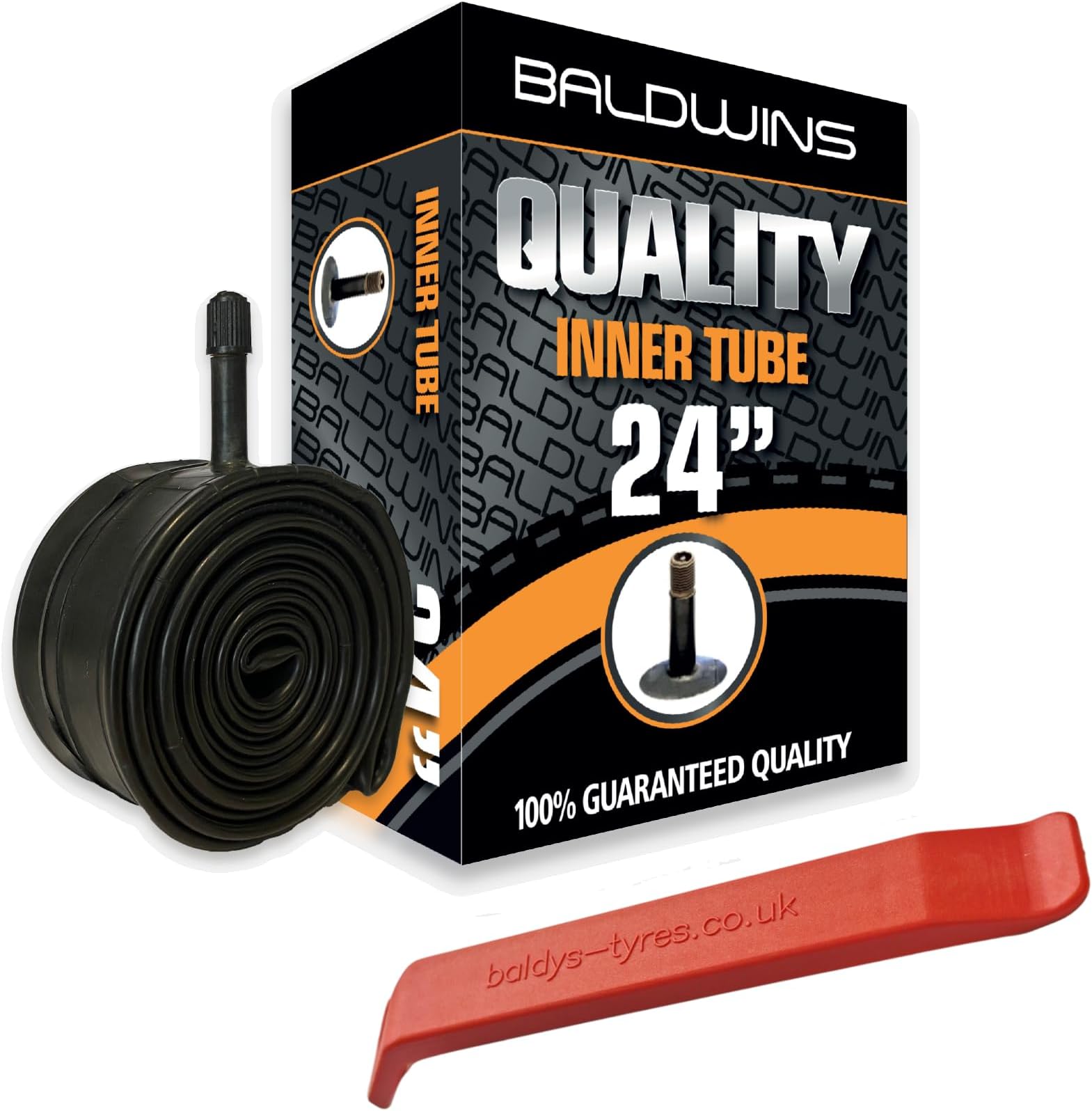 Bike Inner Tube 24 x 1.75 to 2.125 Schrader Valve & BALDY'S TYRE LEVER