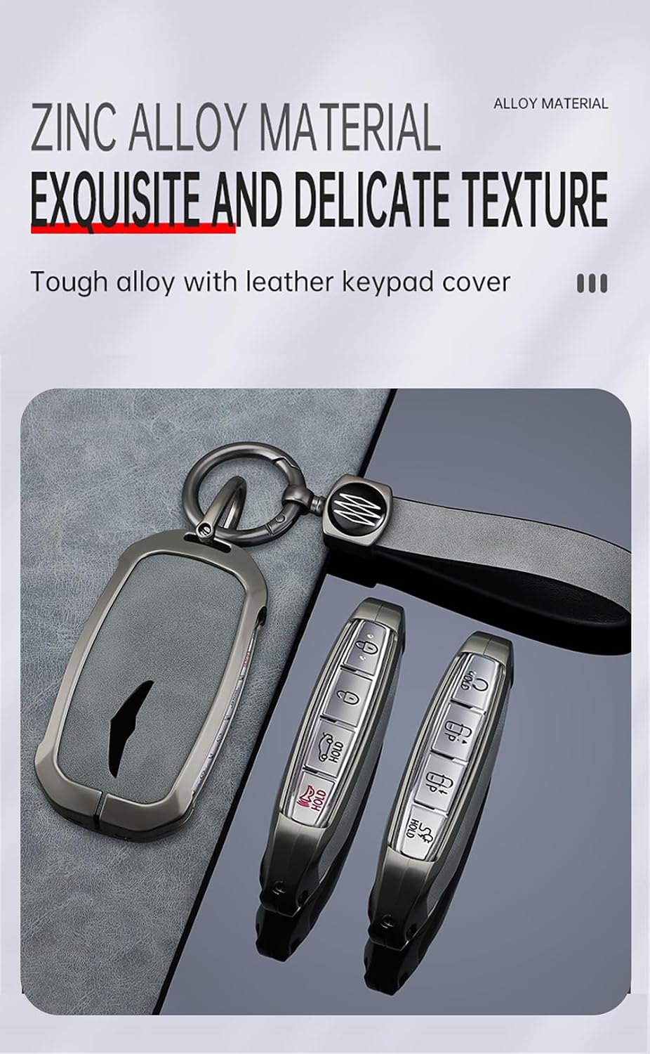 Zinc alloy Key Fob Cover with Keychain Key Case Shell Protection Fit for Genesis GV60 GV80 G70 G90 5/6/7/8 Buttons