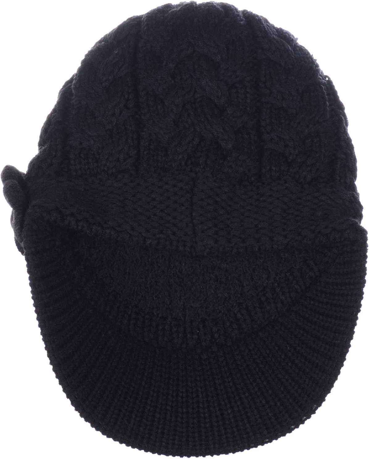 Womens Winter Elegant Cable Flower Knitted Newsboy Cabbie Cap Beret Beanie Hat with Visor, Warm Plush Fleece Lined - Image 3