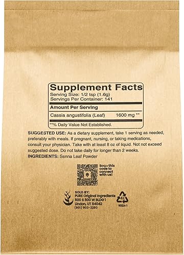 Miniatura 2 de PURE ORIGINAL INGREDIENTS Senna Leaf en polvo, 8 onzas, siempre puro, sin rellenos, verificado por laboratorio