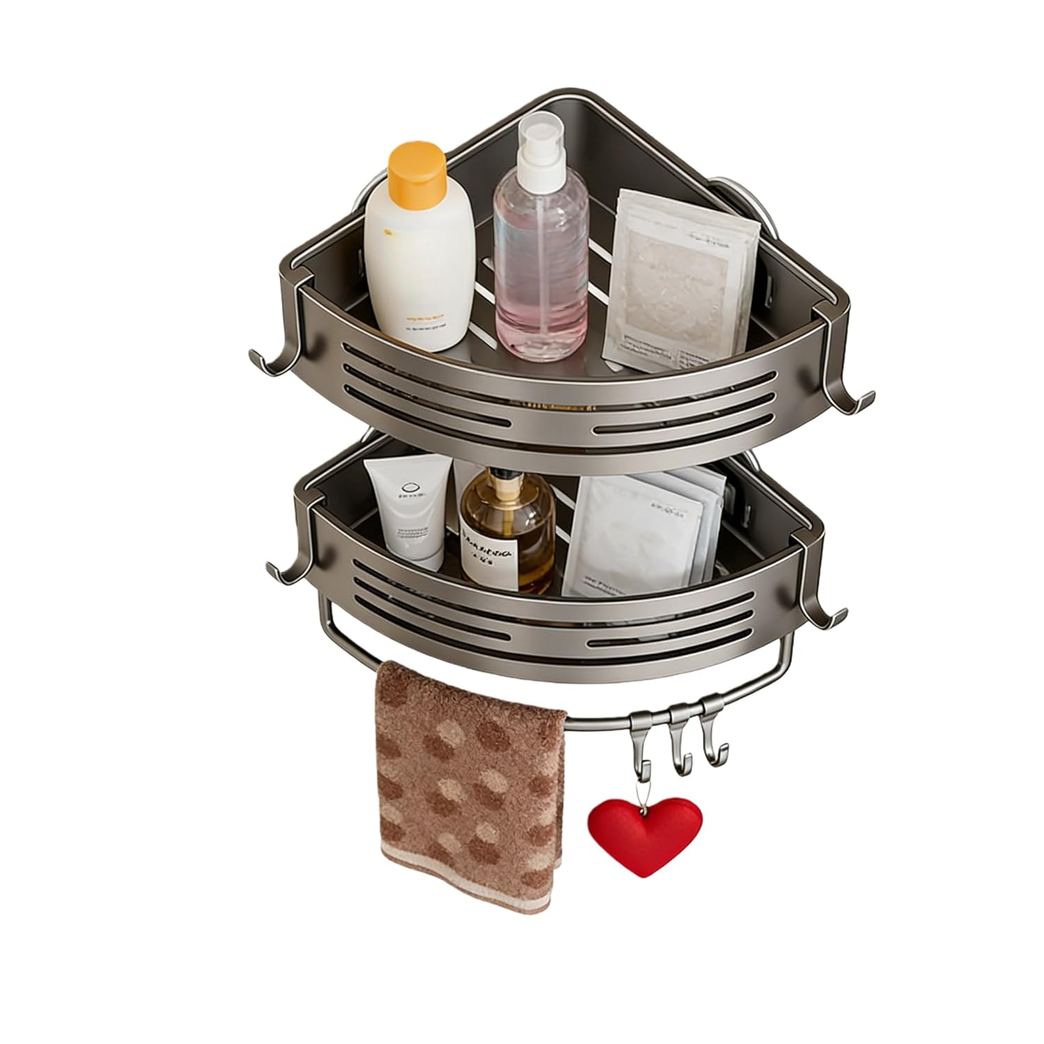 OHiZVZV 2 Pack Corner Shower Caddy Suction Cup Shower Shelf with Removable Hooks No Drill Aluminum Bathroom Organizer
