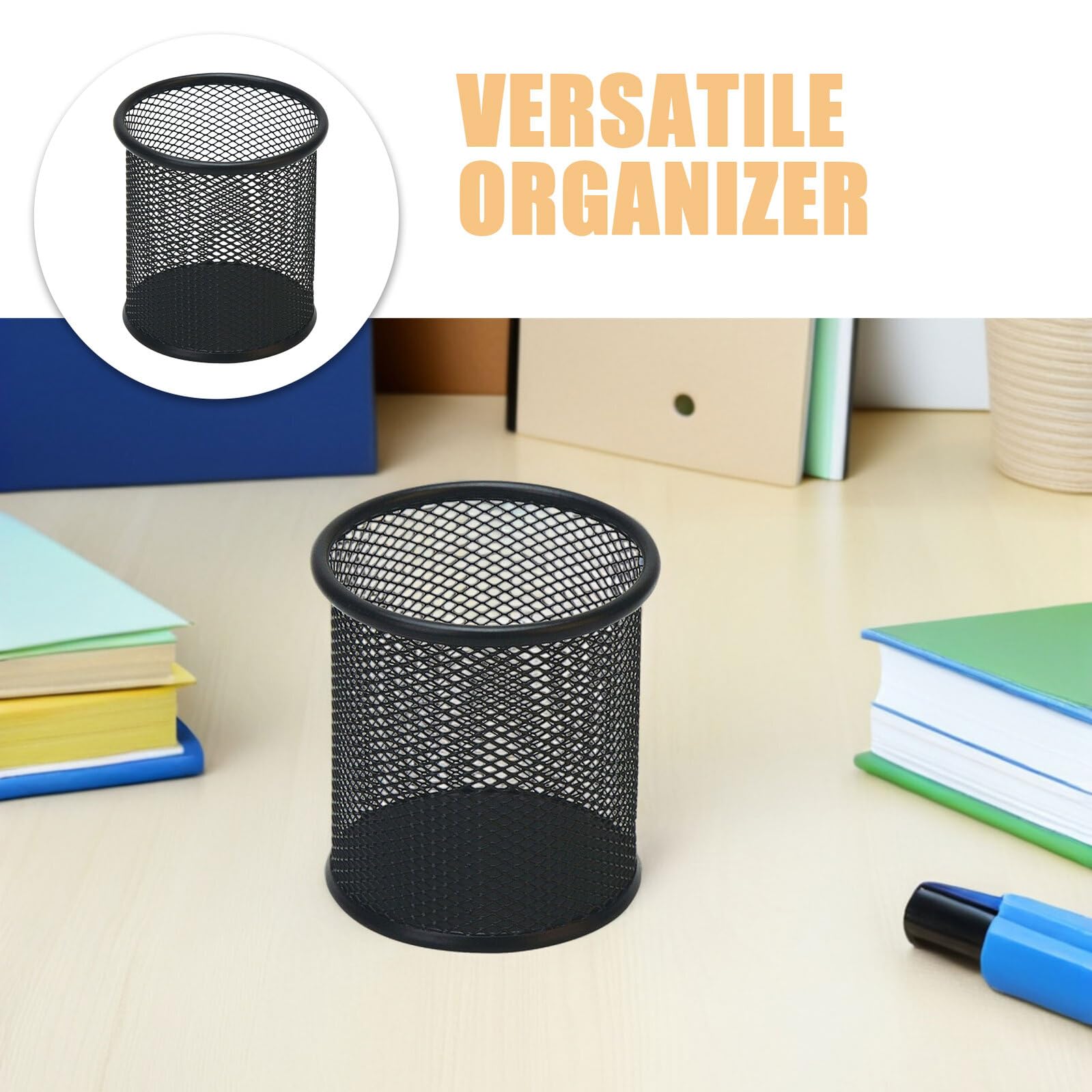 Portapenne Rotondo in Rete di Metallo Nera Set da 6 Pezzi Organizer per Scrivania e Cosmetici Contenitore Compatto Multiuso per Ufficio e Casa