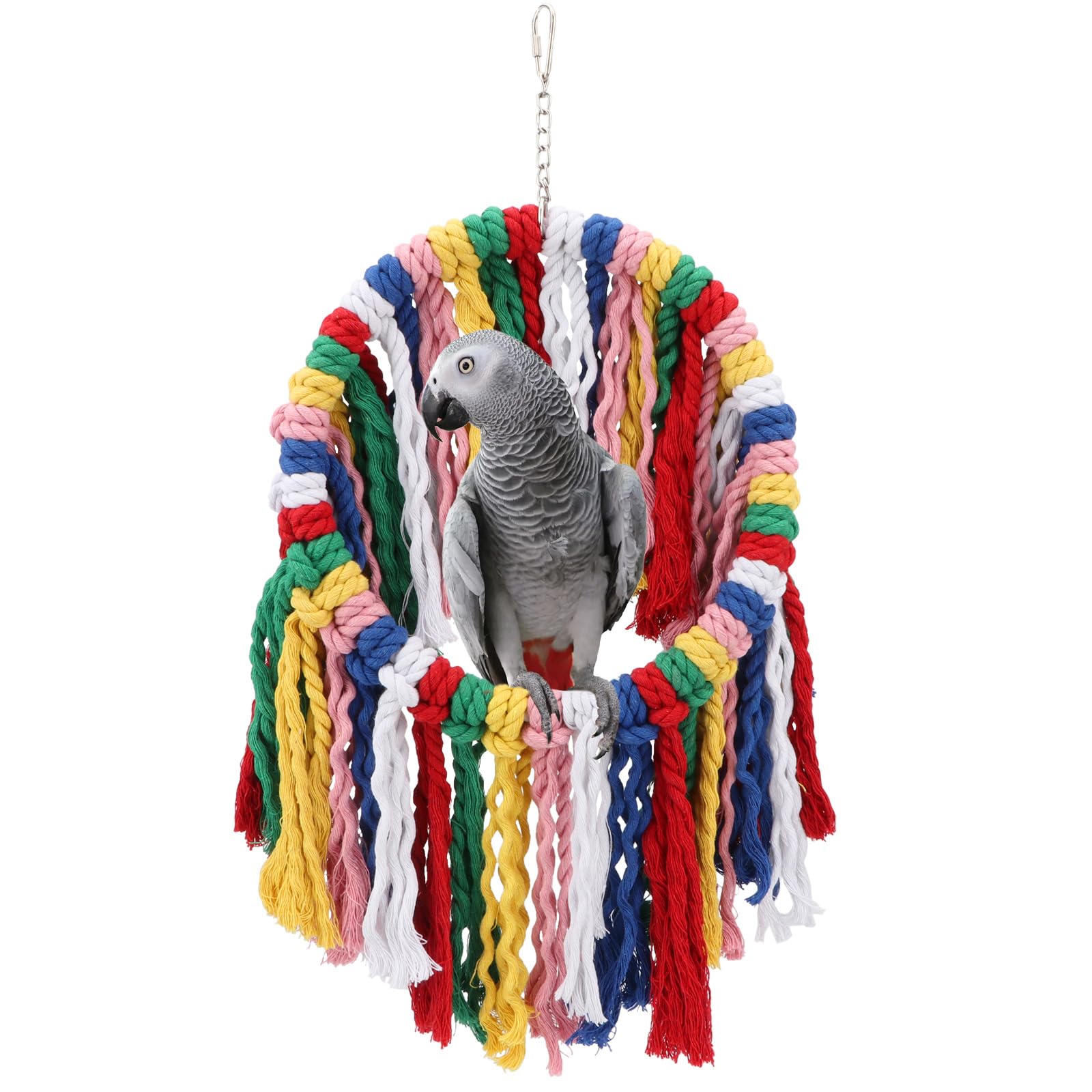 Wontee Bird Rope Chewing Toys Parrot Cage Bite Toys Colorful Hanging Ring Swing Perch for Cockatiel Conure Quaker African Grey Amazon Parrots