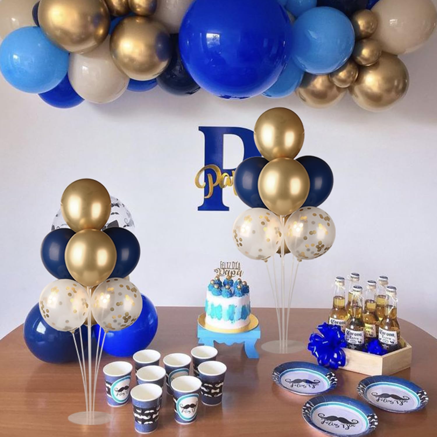 4 Sets Balloon Stand Kit, Balloon Sticks Holder with Navy and Gold Balloons for Table Centerpiece Graduation Birthday Father's Day New Year Party Decorations(Navy and Gold) - Image 5