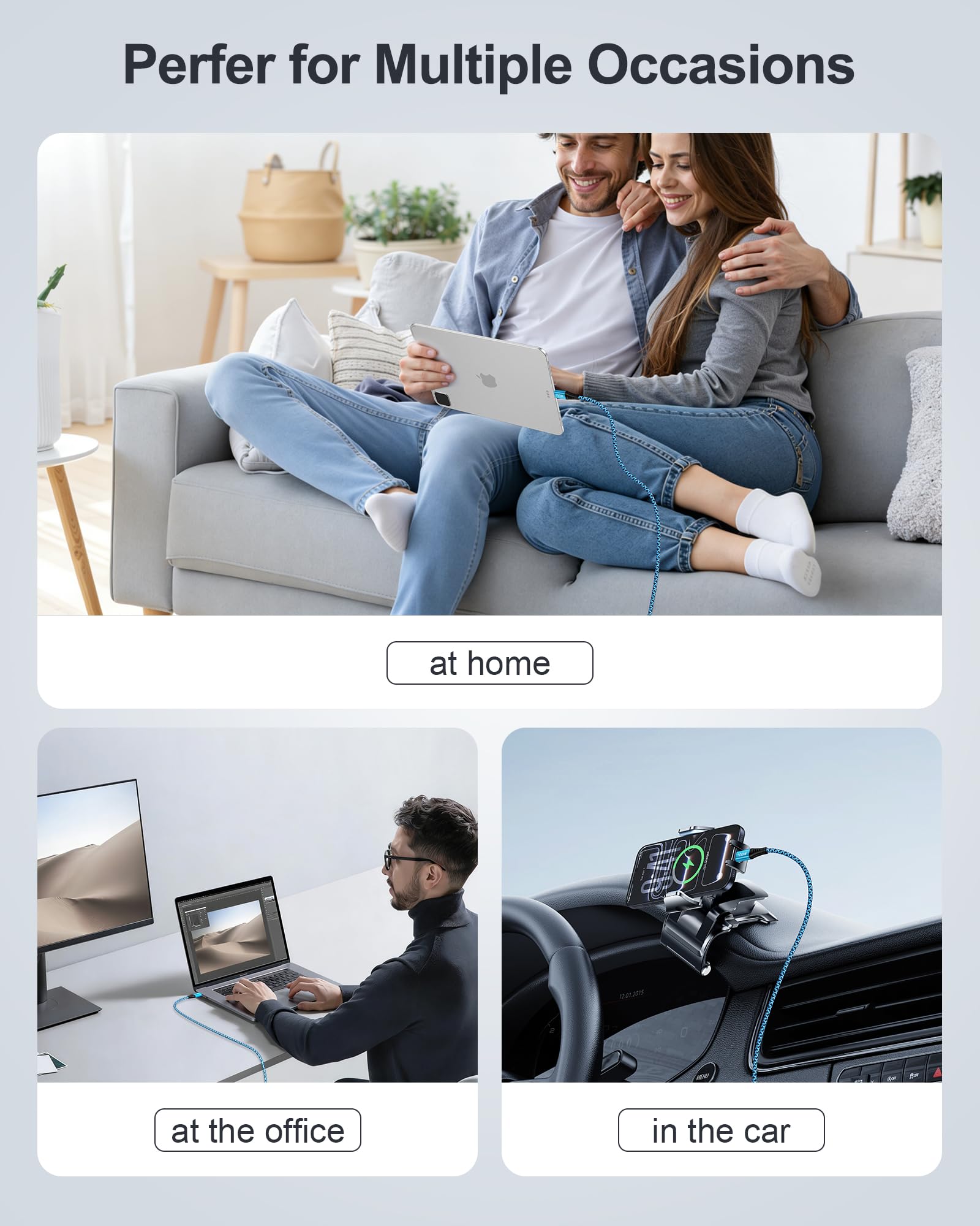 100W USB C Charger Cable, [2Pack/6ft] PD 5A Super Fast Charging Type-C to Type-C Cable Braided USB C to C Cord for Samsung Galaxy S25 S24 S23 Google Pixel 9 8 Pro iPhone 16 15Pro MacBook iPad Pro Air