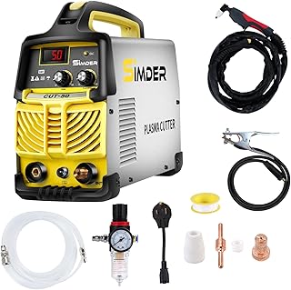 SSIMDER Plasma Cutter, 50Amp Plasma Cutter Machine with Dual Voltage 110V/220V, 1/2 Inch Clean Cut Plasma Cutting Equipment, Easy Metal Cutter LCD Display IGBT Inverter with Plasma Cutter Consumables