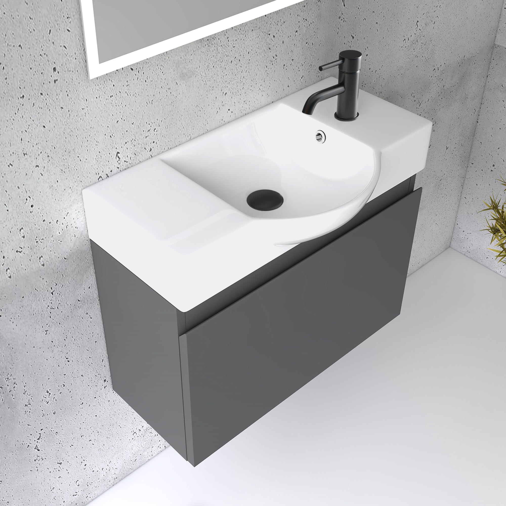 Alpenberger Badmöbel Set mit Waschbecken | Badschrank Hängend | Waschtisch mit Unterschrank | Badezimmerschrank mit Spiegel | Badmöbel für Kleine Bäder + Gäste WC | Waschtischunterschrank Anthrazit