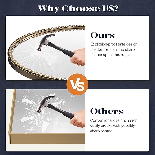 Miniatura 7 de Espejo ovalado dorado de longitud completa para baño, espejo de latón antiguo con cuentas de 16 x 48 pulgadas para decoración de pared, espejos de