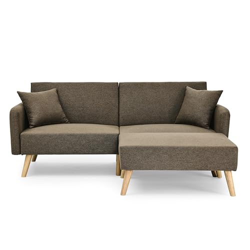 Visco Therapy Sara 2 Seater Fabric Sofa Bed in Brown, With Matching Stool, Sofa Bed for Living Room