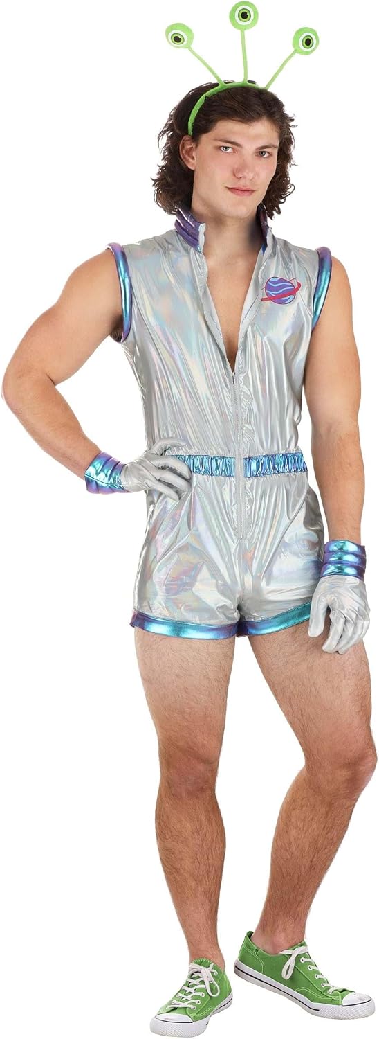 Sexy Men's Galactic Alien Costume Romper with Headband & Gloves - Space Themed Party Outfit for Men