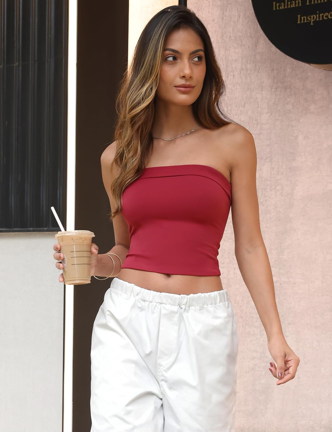 Womens Double-Layer Fold-Over Collar Tube Top No Padding Bandeau Strapless Shirts Tank Tops - Image 5