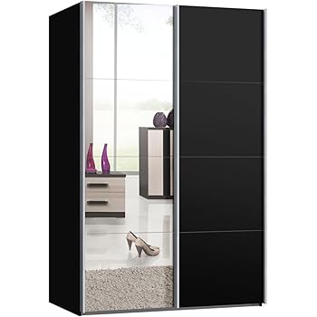 Schwebeturenschrank Schiebeturenschrank Ca 150 Cm Breit Schwarz Matt Mit Spiegel Kleiderschrank Amazon De Kuche Haushalt