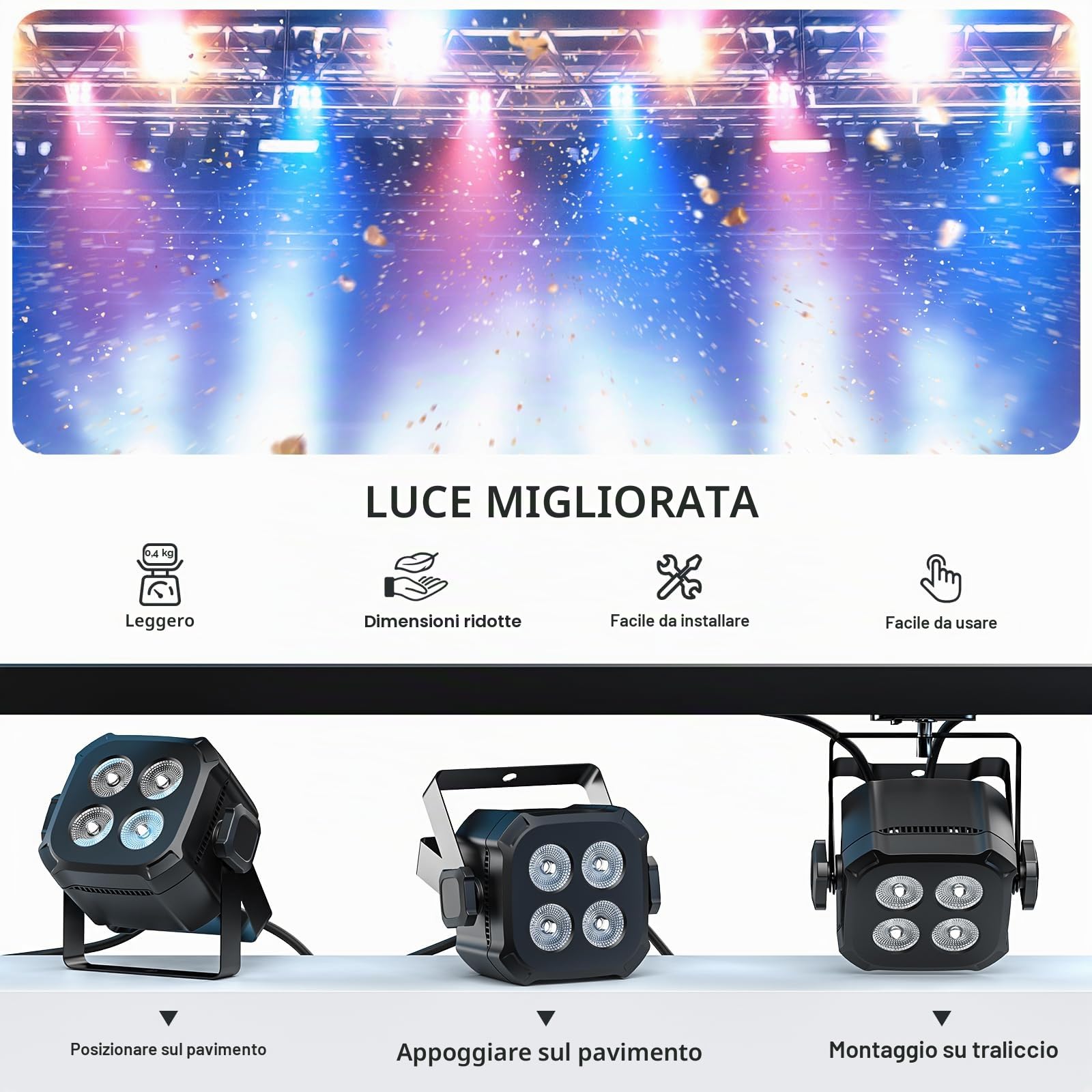 4 pezzi 40W RGBW 4 in 1 LED Par Mini luci da palcoscenico con 4/8 canali DMX512, modalit sonoro/Auto luce diasoc per feste dj casa Natale Halloween